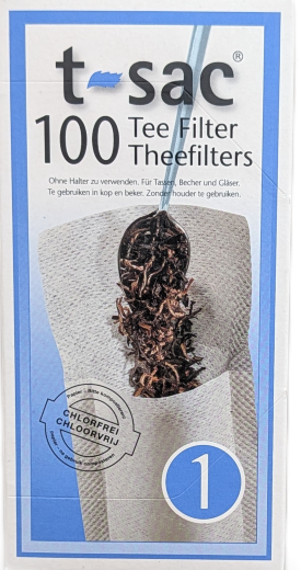 T-Sac 100 Teefilter Größe 1 – Blaue Packung chlorfreier Papier-Teefilter für Tassen, Becher und Gläser